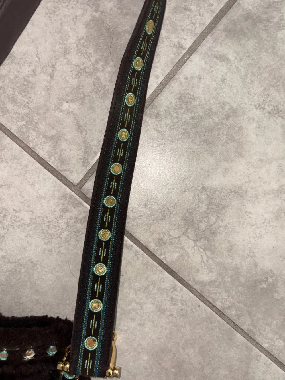VINTAGE TORY BURCH Brown Sheepskin Shoulder Crossbody Embroidered Geometric Bag